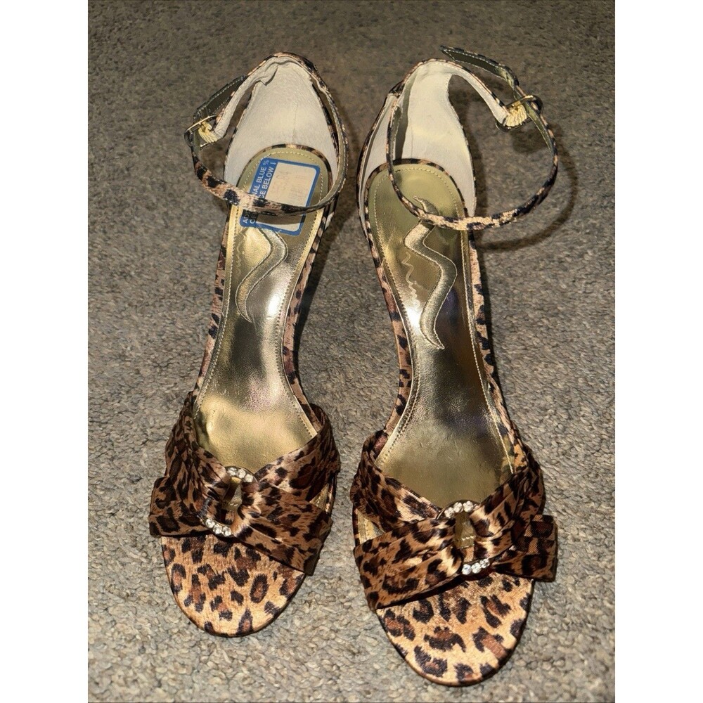 Sexy Mob Wife Money 7.5 Leopard Print High Heel Sandals Ankle Strap Open Toe